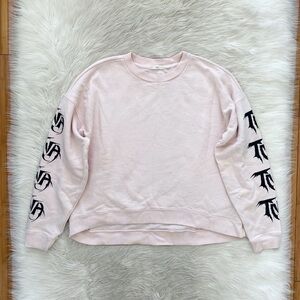 Aritzia TNA Light Pink Black Logo Graphic Sleeve Pullover Updrift Sweatshirt